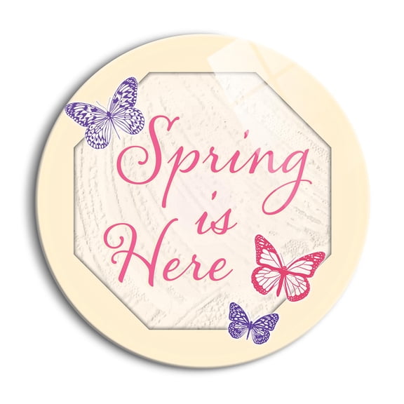 Spring Is Here Purple Red Butterfly 24 inch Glass Wall Hanging Sign