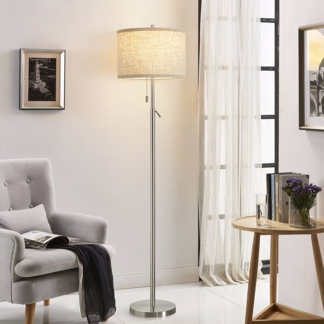 NATYSWAN Floor Lamp, Height Adjustable Standing Lamp Tall Lamp with Fabric Lampshade&Pull Chain Corner Floor Lamps for Living Room, Bedroom & Office Bulbs Not Included