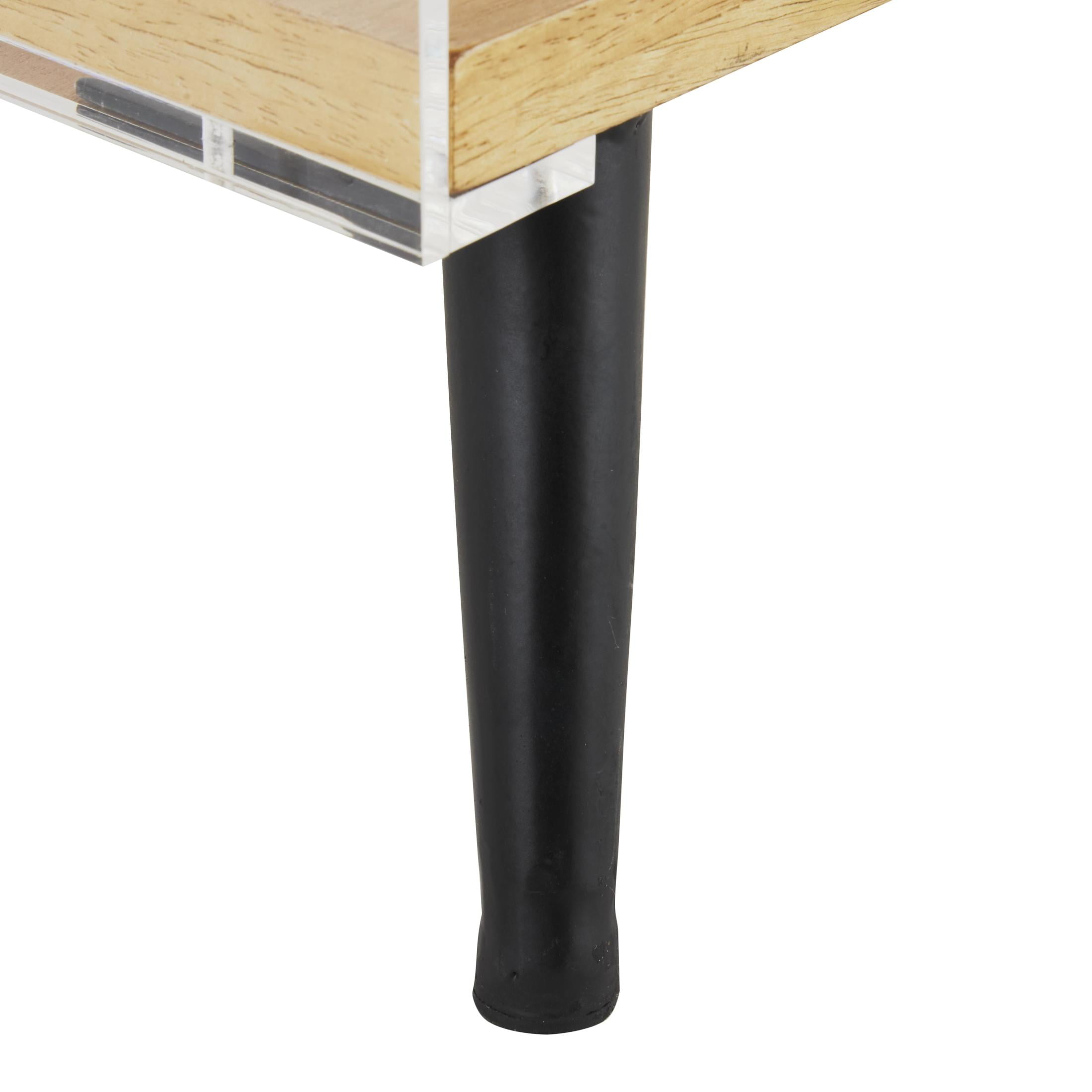 DecMode 19" x 23" Clear Acrylic Plastic Accent Table with Wood Base and Black Metal Legs, 1-Piece