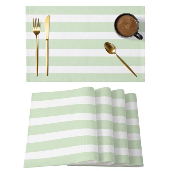 White Green Stripes Placemats Set of 6, Minimalist Classic Modern Parallel Lines Geometric Non-Slip Place Mats Washable Table Mats for Kitchen Dining Table Decorations Indoor/Outdoor