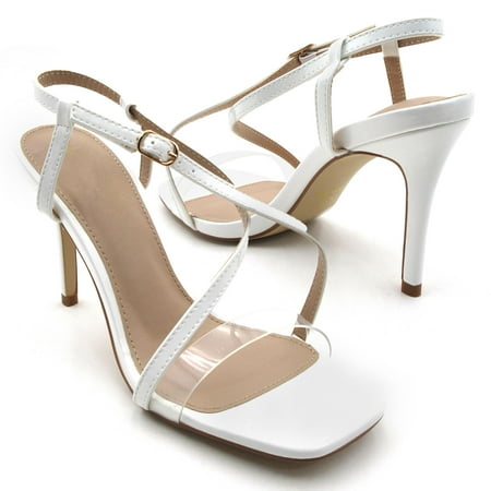 GJPBGK Women s Transparent PU Ankle Strap High-Heel Sandals - Open-Toe Summer Party Shoes  Comfortable PU Insole  Perfect for Weddings  Formal Events & Night Out Sizes 5.5-10
