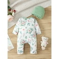 thumbnail image 3 of KIMI BEAR Preemie Baby Girls Bodysuits Floral Long Sleeves Rompers Baby Girls One-pieces with Hat 2pcs Green, 3 of 8
