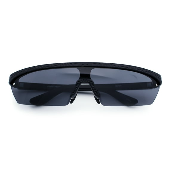 80s Half Rim Narrow Rectangle Shield Retro Plastic Sport Plastic Sunglasses All Black