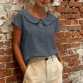 thumbnail image 2 of GUACER Short Sleeve Linen Cotton Tops for Women Peter Pan Collar Casual Button Placket Blouses Summer Shirts, 2 of 9