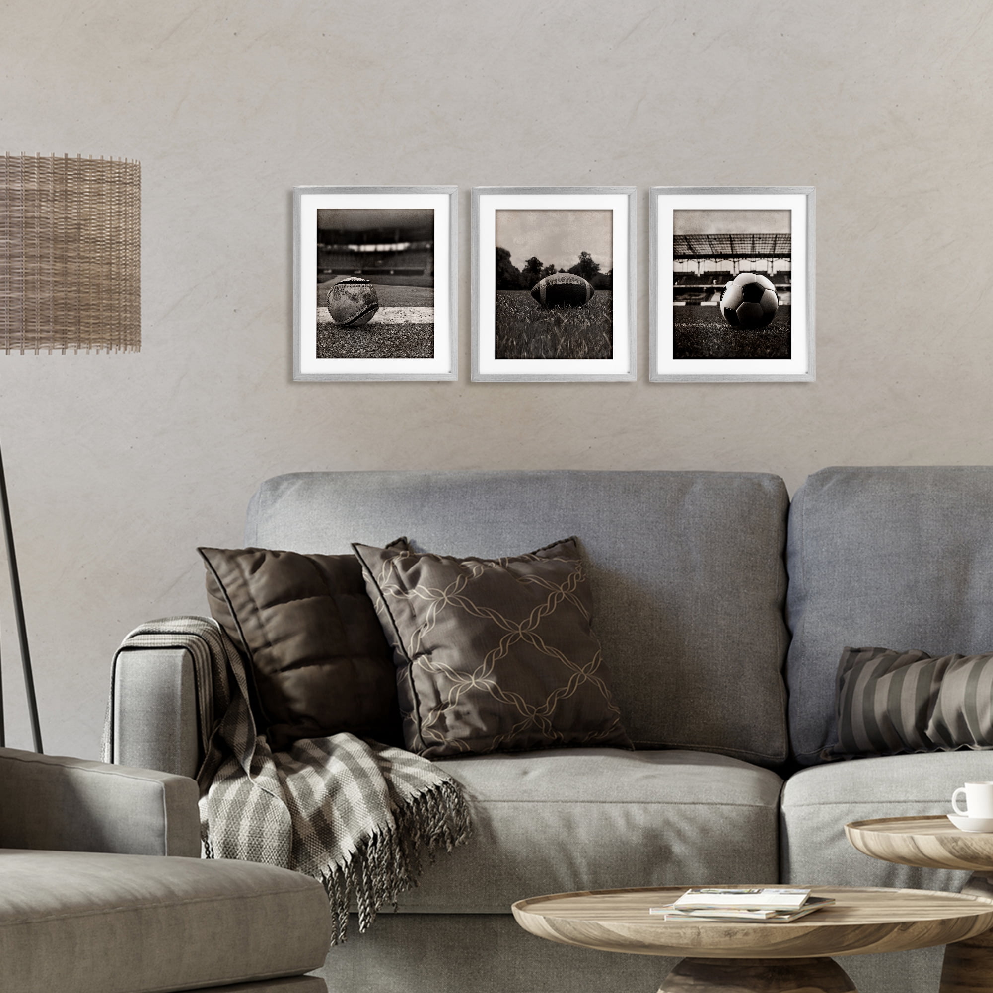 Stupell Industries Vintage Sports on Field 3 Piece Gray Framed Print Under Glass Set, design by Marcus Prime