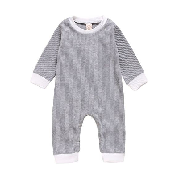 Newborn Infant Solid Color Romper Bodysuit, One Piece Long Sleeve White Trim Jumpsuit Outfit