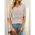 thumbnail image 4 of Womens Short Sleeve Sweaters Summer Round Neck Pullover Sweater Crochet Tops Oatmeal Color XL, 4 of 7