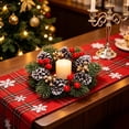 thumbnail image 4 of Christmas Candle Ring Artificial Leaves Wreath Mini Candle Holder Garland Table Centerpiece Decor Mantel Shelf Home Decoration Holiday Party Winter Ornament Festive Dining Accent, 4 of 6