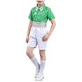 thumbnail image 2 of Xdegoge Kids Boys Sequins Dance Outfits Child Short Sleeve Dress Shirt and Elastic Waist Shorts Set with Bow Tie Cummerbund formal Performance Costume Party Wedding Sets, 2 of 7