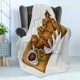 thumbnail image 4 of Food Soft Flannel Fleece Throw Blanket, Graphical Image of Chicken Wings and Sauce on a Wooden Service Board, Cozy Plush for Indoor and Outdoor Use, 50" x 60", Amber and Charcoal Grey, by Ambesonne, 4 of 5