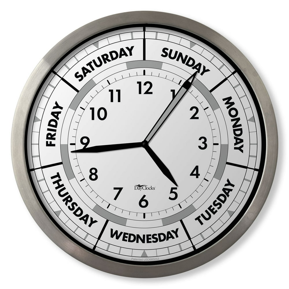 Dayclocks time day of the week wall clock with aluminum frame walmart walmart