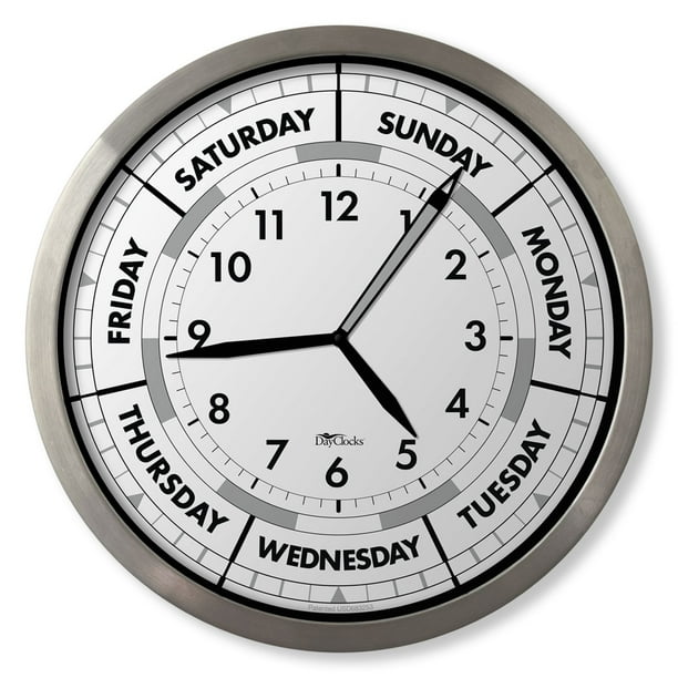 DayClocks Time & DayoftheWeek Wall Clock with Aluminum Frame