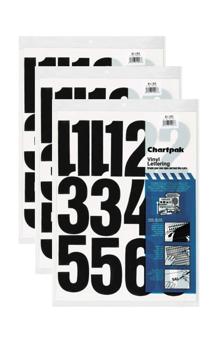 Chartpak 4-inch Black Stick-on Vinyl Numbers (01193), 3 PACKS