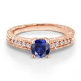 thumbnail image 2 of Gem Stone King 18K Rose Gold Plated Silver Ring Round Blue Created Sapphire and Moissanite (1.15 Cttw, Size 9), 2 of 5
