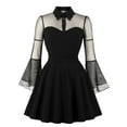 thumbnail image 1 of ZAXARRA Femmes Fleur Broderie Maille Transparente Longue Flare Manches une Ligne Robe Mode Automne Occasionnel Midi Robe, 1 of 8