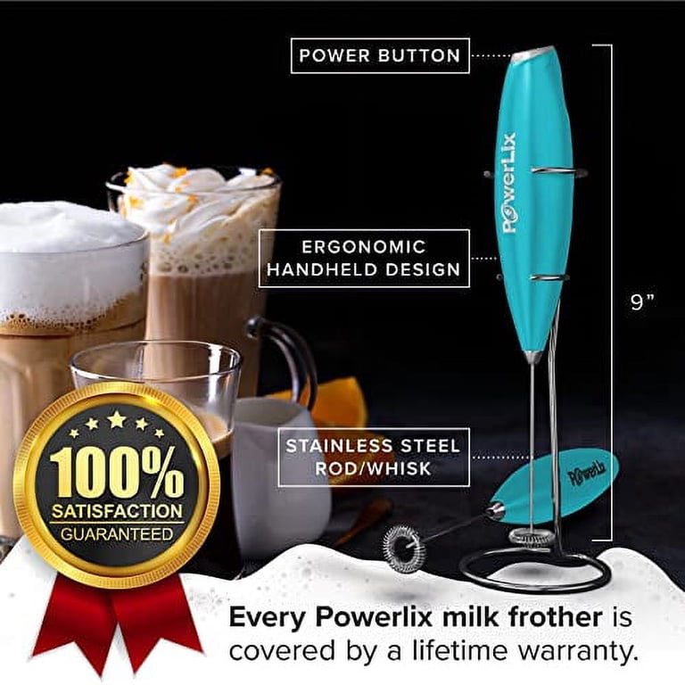 PowerLix Handheld Milk Frother with Stand, Aqua Blue photo 3