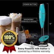 PowerLix Handheld Electric Milk Frother with Stainless Steel Stand, Battery Operated Electric Whisk Foam Maker for Coffee, Latte, Hot Chocolate & Frothy Delights, Aqua Sky Blue, Mothers Day Gifts