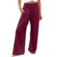 thumbnail image 2 of Aoochasliy Linen Pants for Women Summer High Waisted Cotton Palazzo Pants Wide Leg Long Lounge Pant Trousers with Pocket for Home Party Outdoor, 2 of 5
