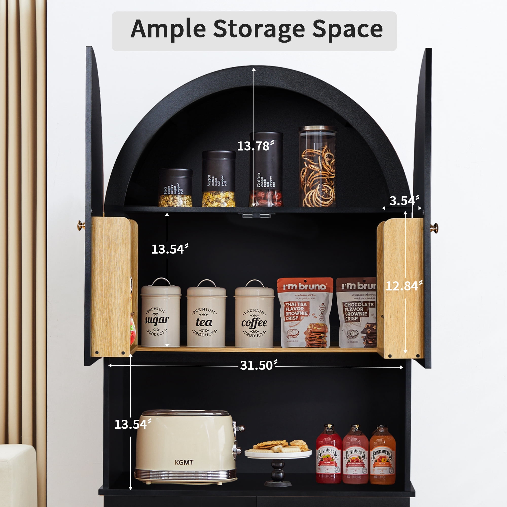 LEFHDA 71" Tall 5-Tier Arched Kitchen Pantry Cabinet with Doors, Large Storage Cabinet Freestanding Wooden Storage Cabinet for Kitchen, Living Room & Bathroom (Black)