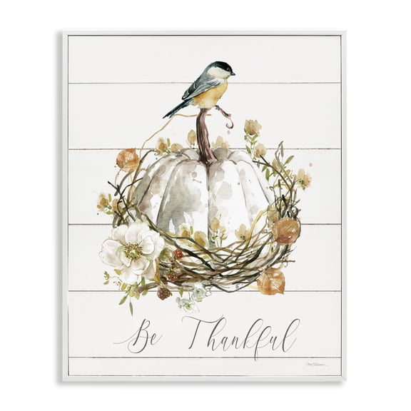 Stupell Industries Rustic Lodge Be Thankful Fall Florals White Framed Giclee Art, 16 x 20, by Carol Robinson