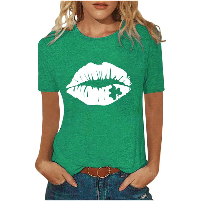 QIPOPIQ T-Shirts à Manches Courtes pour Femmes à Col Ras du Cou T-Shirts de la Saint-Patrick Shamrock T-Shirt Vert T-Shirts Porte-Bonheur Hauts Amusants T-Shirt Tunique Hauts T-Shirts de Fête T-Shirts Graphiques Aubaines