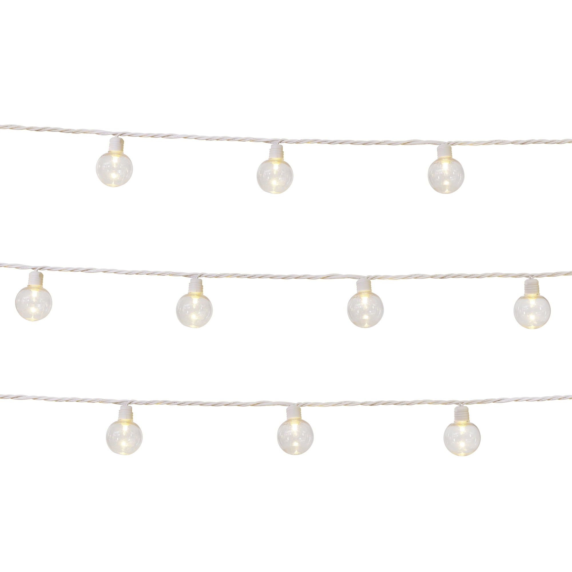 (3 pack) Mainstays 20-Count Indoor Outdoor Warm White LED G40 Globe Lights, with White Wire