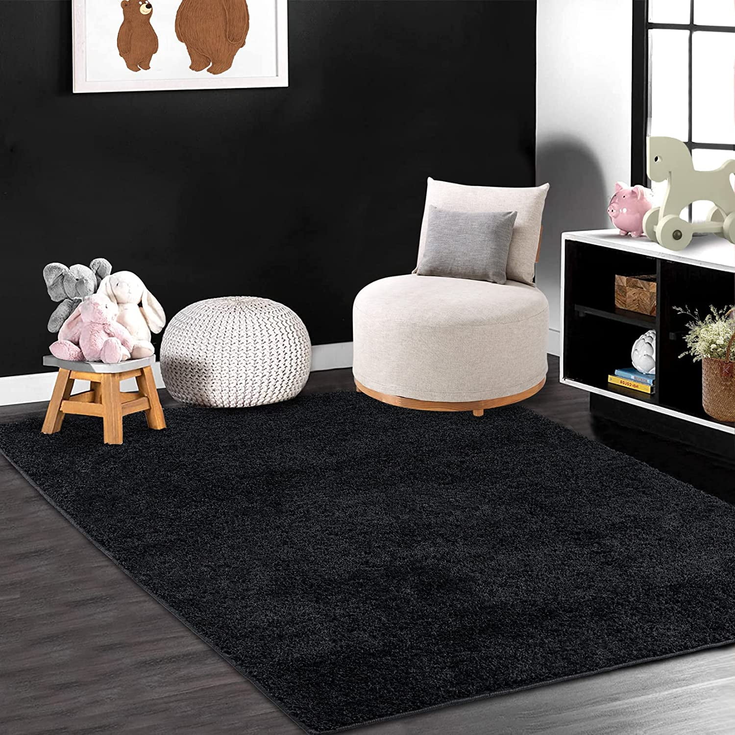 COZYMLOO Large Black Fluffy Area Rug Modern Shag Area Rugs for Bedroom