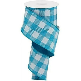 2.5 inch Gingham Check Wired Ribbon - Turquoise/White - Classic