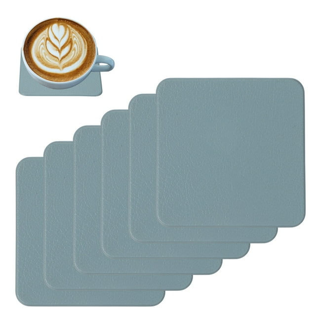 Uxcell 6 Pcs Faux Leather Coasters, 3.9 x 3.9" Square Coasters for Drinks Heat Resistant Waterproof Oil Proof Non Slip Cup Mat for Office Kitchen Bar Table Desk (Blue)