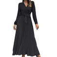 thumbnail image 2 of Blmnix A Line Dresses Dresses for Women Long Dresses Fit & Flare Dress Maxi Long Sleeve V-Neck Black Belted Womens Dresses Spring,M, 2 of 7