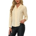 thumbnail image 4 of CAMISA METÁLICA CON ESTRELLAS DE MANGA LARGA Y CUELLO ALTO PARA MUJERES CHIC L BEIGE, 4 of 6