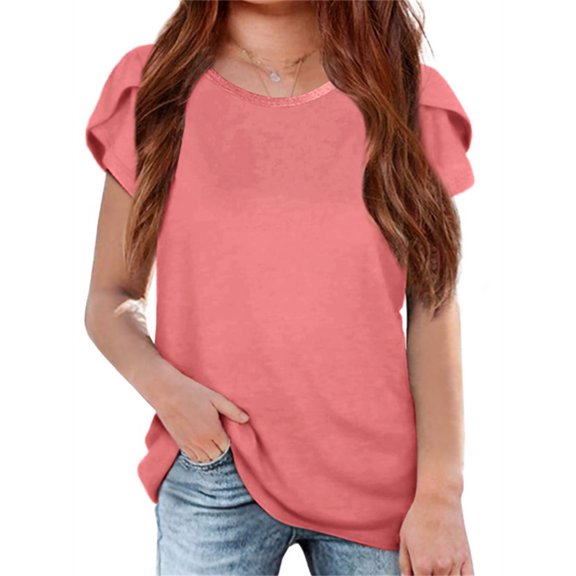 Petal Sleeve Kids V-Neck Solid Color T-Shirt Tops