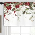 thumbnail image 6 of Christmas Plant Poinsettia Kitchen Curtain Valance 54W x 18H Rod Pocket Red Green Botanical Xmas Eucalyptus Window Treatment for Living Room Bedroom Bathroom, 6 of 6