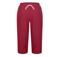 thumbnail image 2 of Fnooota Cotton Linen Capri Pants for Women, Summer Relaxed Fit Straight-leg Casual Womens Capris Wine Size M, 2 of 5