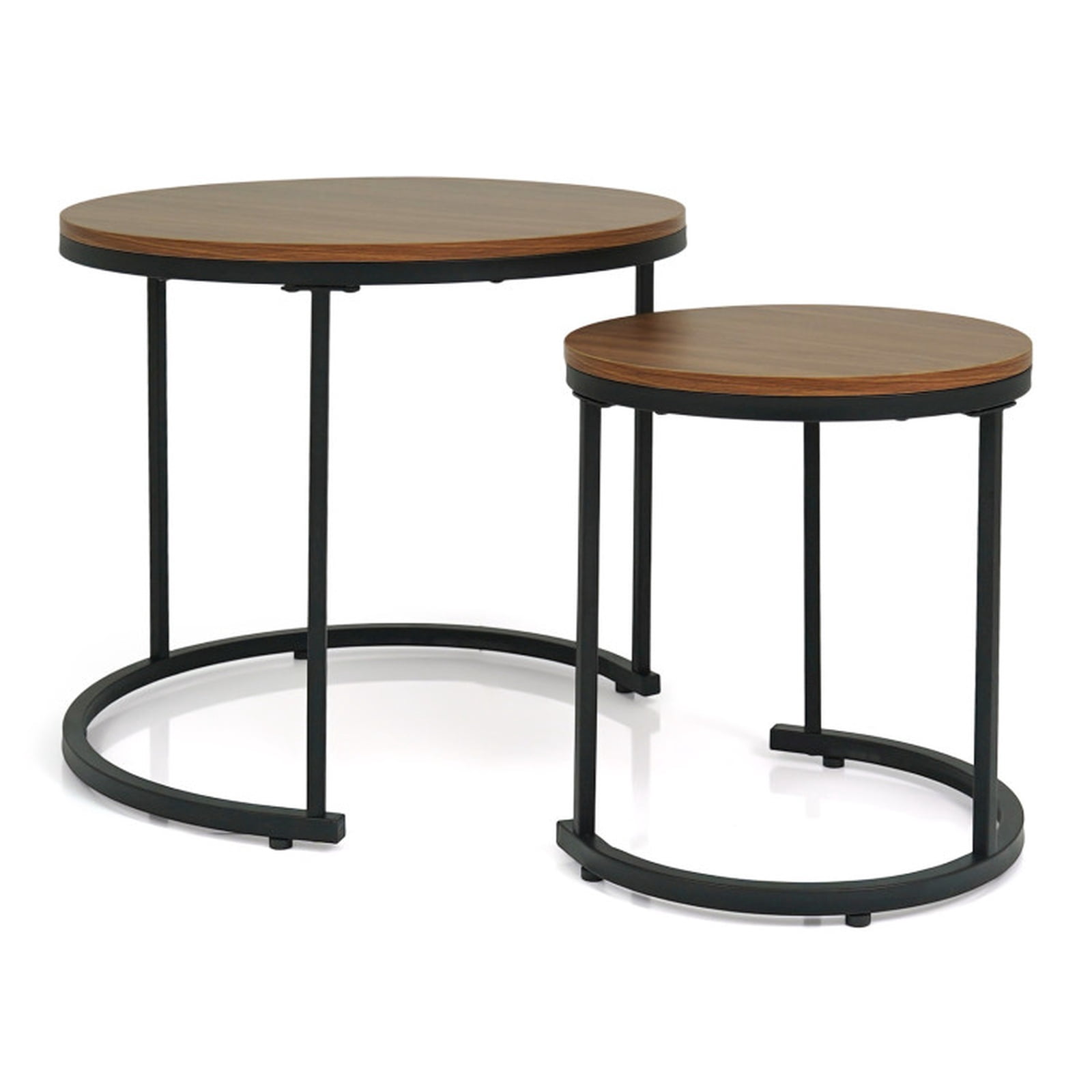Furnibear Set of 2 Modern Round Stacking Nesting Coffee Tables with Steel Frame for Living Room and Bedroom, Light, Brown