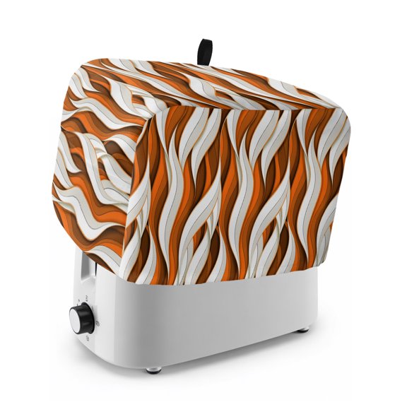 Toaster Cover 2 Slice, Burnt Orange White Moire Dustproof Bakeware Oven Protector with Top Hook, Modern Abstract Art Waterproof Small Kitchen Appliance Toasters Dust Cover, 12"x7.5"x8"