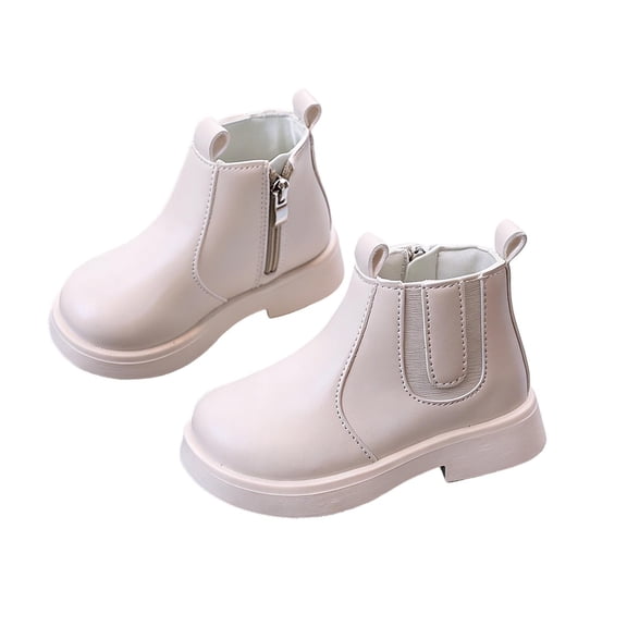 Abomasnow Toddler Kids Ankle Boots PU Upper Elastic Side Panels Inner Side Zipper Dual Pull Tabs Thick Smooth Sole Versatile Short Boots for Boys Girls Daily Outdoor Wear