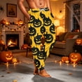 thumbnail image 3 of EANJE Men's Halloween Pajamas Soft Sleepwear Wide Leg Pajama Pumpkin Ghost Bat Print High Waisted Pj Pant Loose Fall Drawstring Lounge Pants with Pockets Yellow XL, 3 of 6