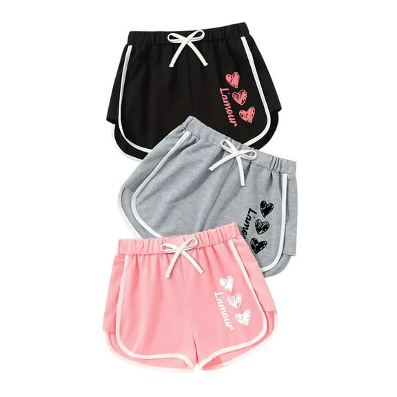 ZACPNCV 3-pack Shorts for Girls Summer Elastic Casual High Waisted Loose Shorts Pink 12-13 Years