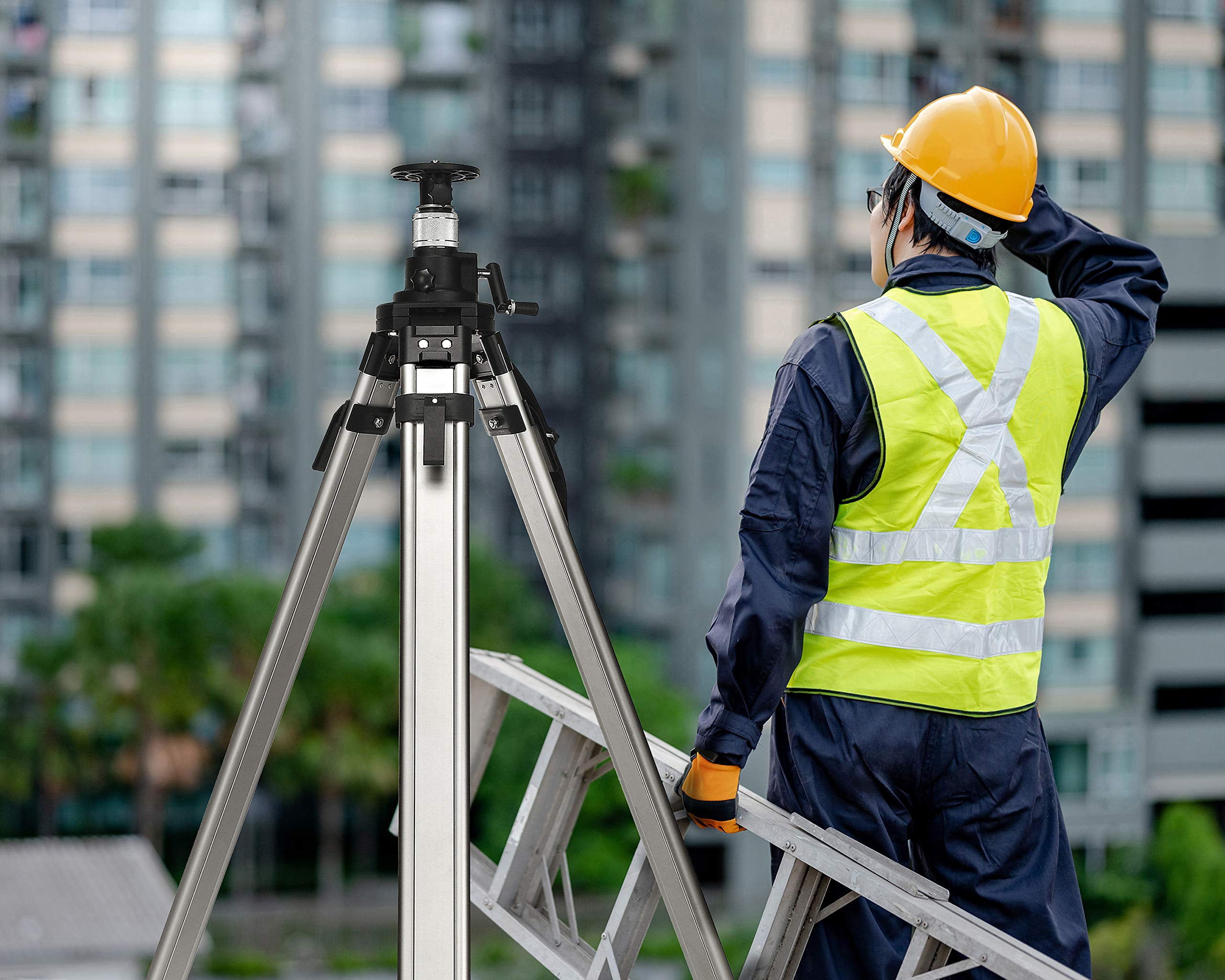 AdirPro Universal Survey Tripod – Laser Level Tripod – Transit Level Tripod - Quick Clamp - Heavy Duty Contractor Tripod 5/8” x 11”  Brass Thread (Silver Aluminum)