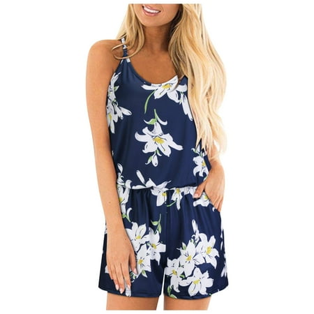 

Rompers for women Fashion Casual Women s Casual Floral Print Round Neck Sling Jumpsuit CHMORA