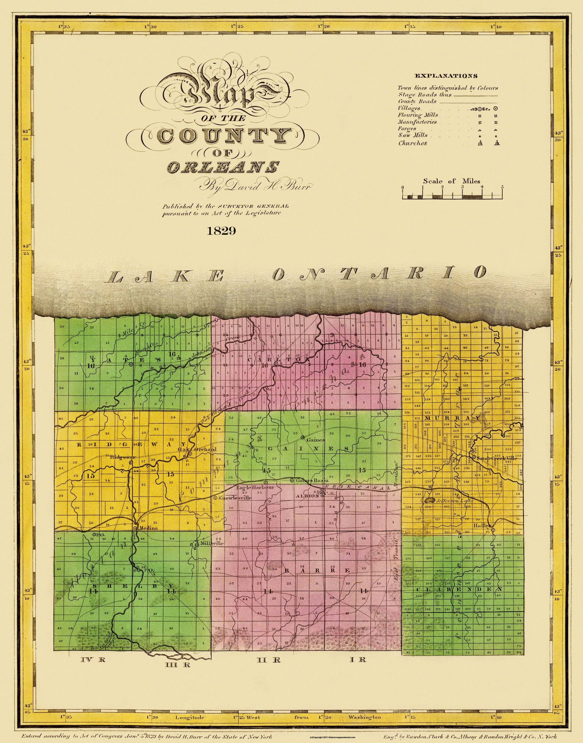 Orleans County New York Burr 1829 23 x 29.31 Glossy Satin Paper