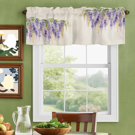 Valances for Windows,Vintage Purple Vineflowers Kitchen Curtain Valance Short Rod Pocket Panels Farm Floral on Linen Small Window Treatment for Living Room Bedroom Bathroom,42"Wx12"L