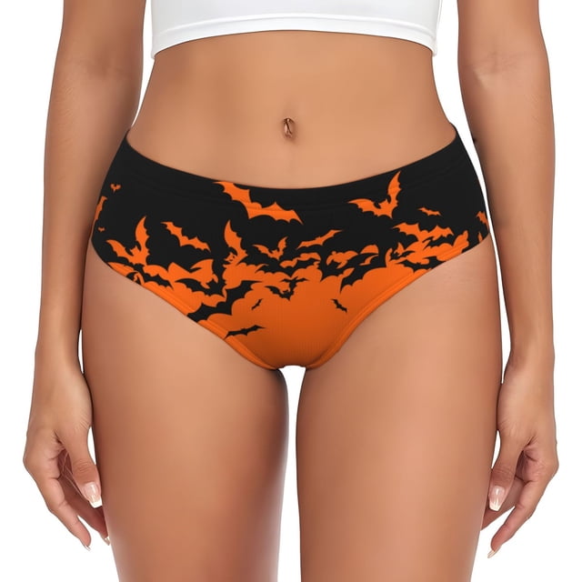 Balery Halloween With Black Bats Ropa Interior de Algodón para Mujer con Dibujo – Braguitas Cómodas y Elásticas, Estilo Clásico-X-Small
