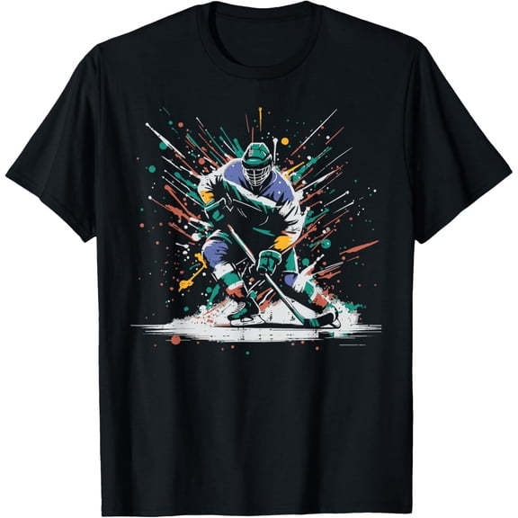Ice Hockey Player Paint Splatter Art Sports Men T-Shirt
