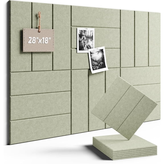 Felt Bulletin Board Tiles -28"x18" with 40 Adhesive Tabs, Cork Board Alternative for Office Decor, Push Pin Board Wall Organizer 6-Pack (Sage)