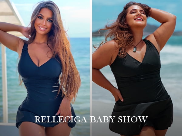 RELLECIGA Women's Ruched Tummy Control Swimdress One Piece Skirt Swimsuits
