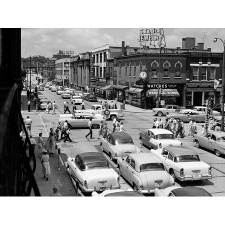 1950s Main Street Small Town America Intersection of Chicago, and Cass Streets Joliet Illinois Print Wall
