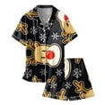 thumbnail image 3 of Kids Christmas Pajamas Girls Satin Silk Button Down Xmas Graphic Pjs Suits Girls Short Sleeve Lapel T Shirt Short Pants 2 Piece Matching Set Casual Nightwear for Girls Black, 8-9 Years, 3 of 4