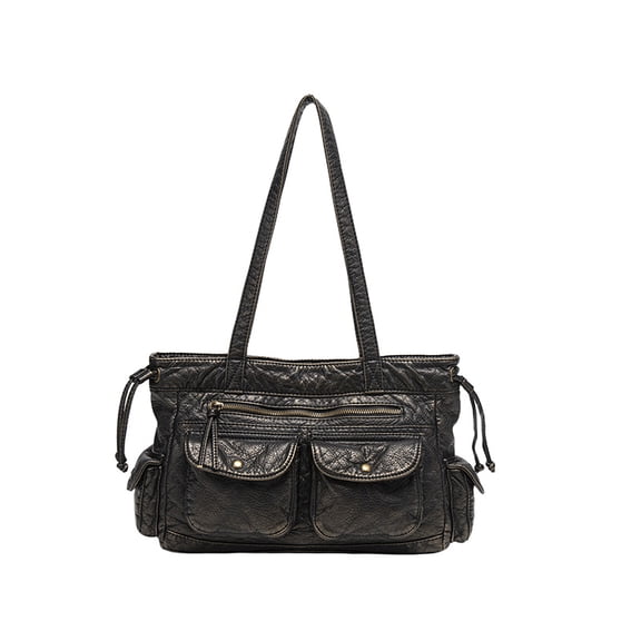 Retro wasteland style punk soft washed PU shoulder bag for women, niche design drawstring motorcycle bag